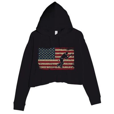 American Flag With Cricket Bat And Balls Funny Gift Crop Fleece Hoodie