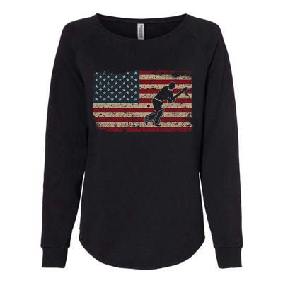 American Flag With Cricket Bat And Balls Funny Gift Womens California Wash Sweatshirt