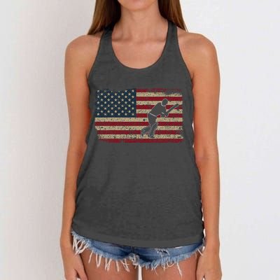 American Flag With Cricket Bat And Balls Funny Gift Women's Knotted Racerback Tank