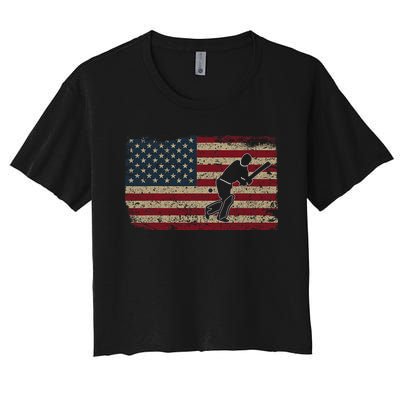 American Flag With Cricket Bat And Balls Funny Gift Women's Crop Top Tee