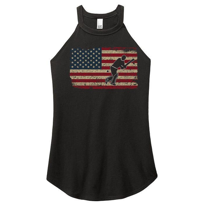 American Flag With Cricket Bat And Balls Funny Gift Women's Perfect Tri Rocker Tank