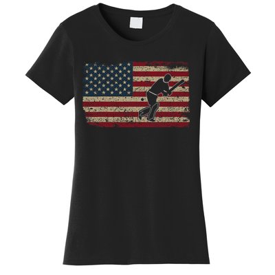 American Flag With Cricket Bat And Balls Funny Gift Women's T-Shirt