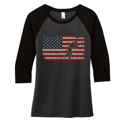 American Flag With Cricket Bat And Balls Funny Gift Women's Tri-Blend 3/4-Sleeve Raglan Shirt