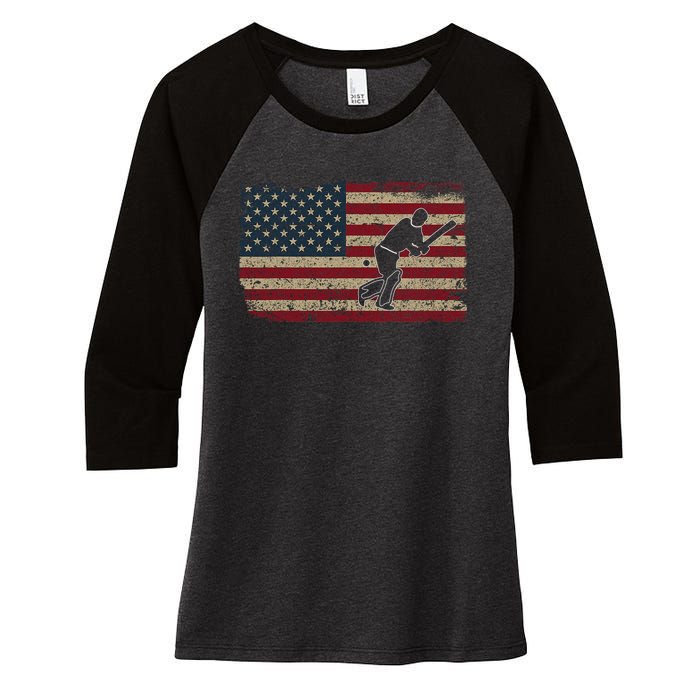 American Flag With Cricket Bat And Balls Funny Gift Women's Tri-Blend 3/4-Sleeve Raglan Shirt