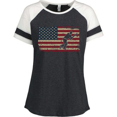 American Flag With Cricket Bat And Balls Funny Gift Enza Ladies Jersey Colorblock Tee