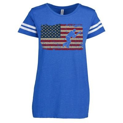 American Flag With Cricket Bat And Balls Funny Gift Enza Ladies Jersey Football T-Shirt