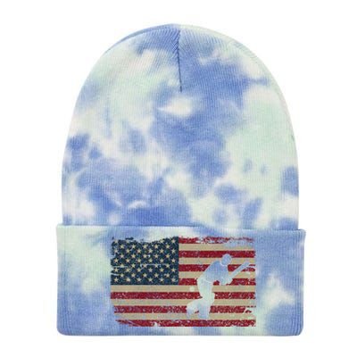 American Flag With Cricket Bat And Balls Funny Gift Tie Dye 12in Knit Beanie