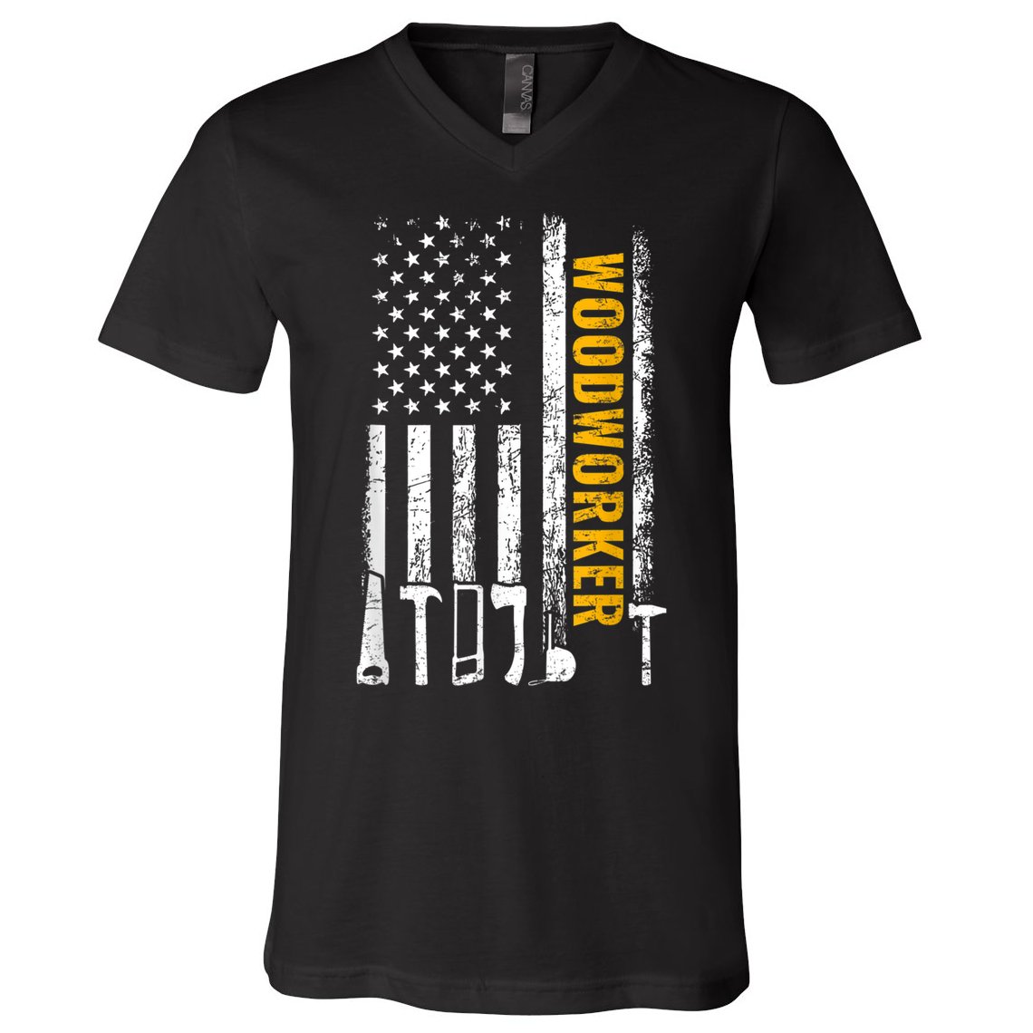 American Flag Woodworker Carpenter Funny Woodworking V-Neck T-Shirt