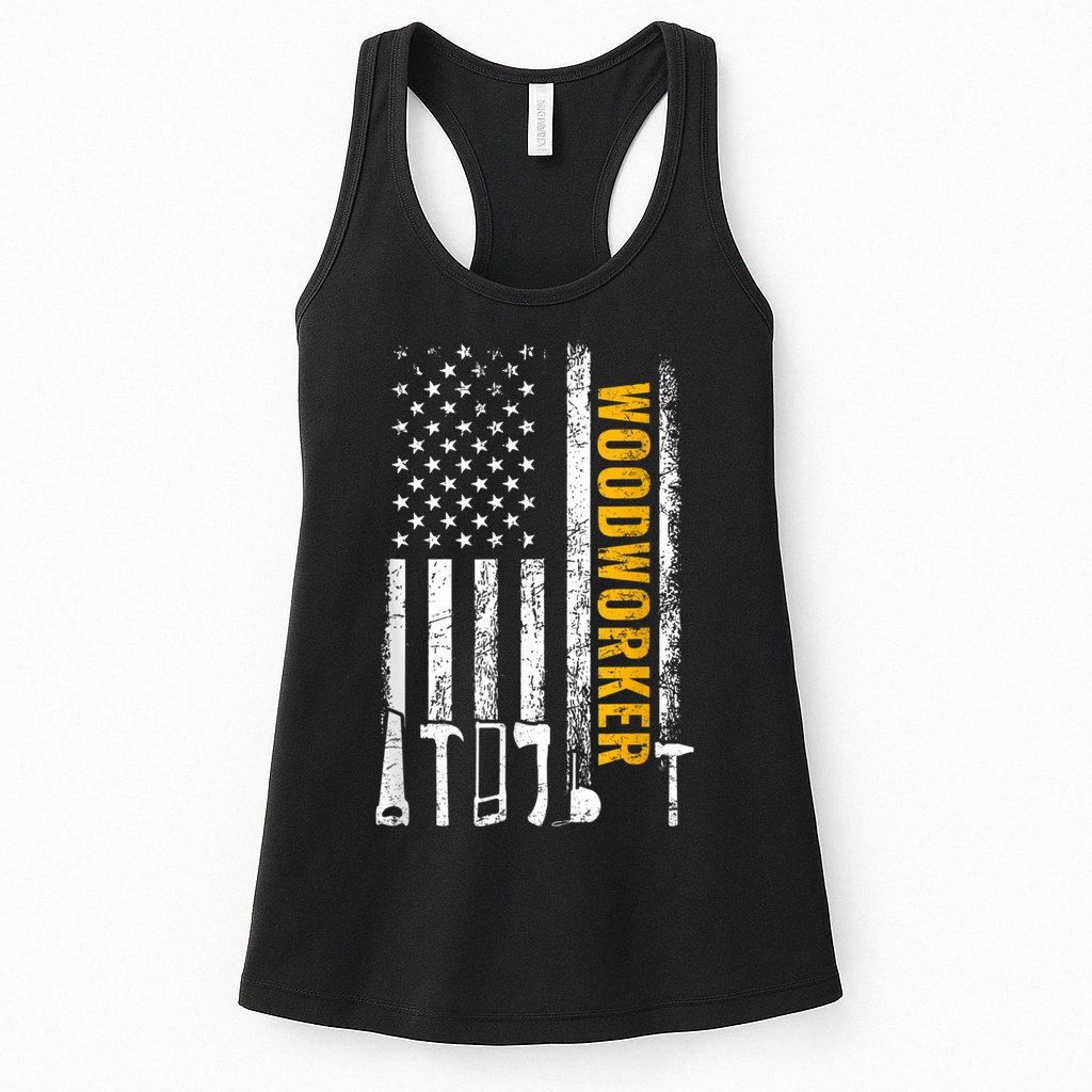 American Flag Woodworker Carpenter Funny Woodworking Womens Tank Top