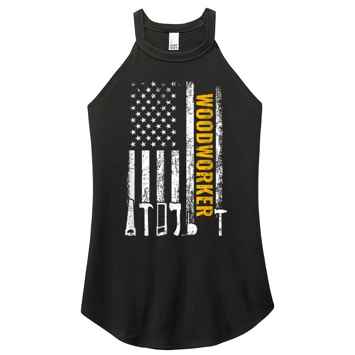 American Flag Woodworker Carpenter Funny Woodworking Women's Perfect Tri Rocker Tank