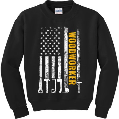 American Flag Woodworker Carpenter Funny Woodworking Kids Sweatshirt
