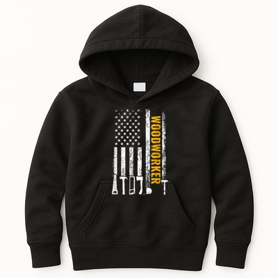 American Flag Woodworker Carpenter Funny Woodworking Kids Hoodie