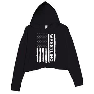 American Flag Wrestling Lovers Sport Fans Crop Fleece Hoodie