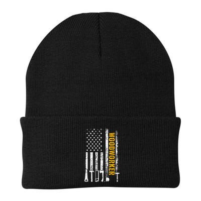 American Flag Woodworker Carpenter Funny Woodworking Knit Cap Winter Beanie