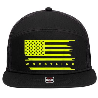 American Flag Wrestling Apparel Wrestling 7 Panel Mesh Trucker Snapback Hat