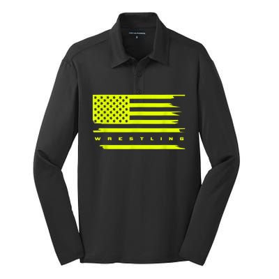 American Flag Wrestling Apparel Wrestling Silk Touch Performance Long Sleeve Polo