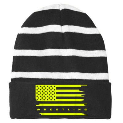 American Flag Wrestling Apparel Wrestling Striped Beanie with Solid Band