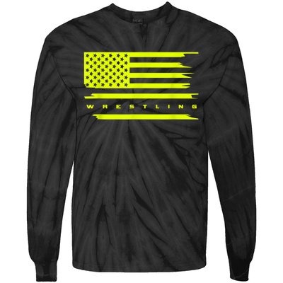 American Flag Wrestling Apparel Wrestling Tie-Dye Long Sleeve Shirt