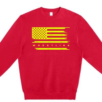 American Flag Wrestling Apparel Wrestling Premium Crewneck Sweatshirt