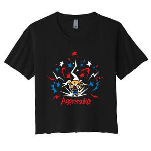 Aggretsuko Fire Works 4th Of July Women's Crop Top Tee