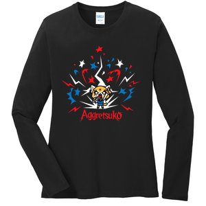 Aggretsuko Fire Works 4th Of July Ladies Long Sleeve Shirt