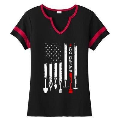 American Flag with Archeology for father Ladies Halftime Notch Neck Tee