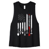 American Flag with Archeology for father Women's Racerback Cropped Tank