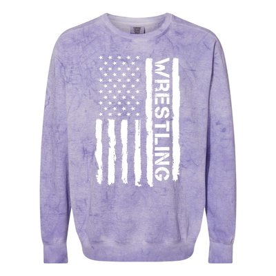 American Flag Wrestling Lovers Sport Fans Colorblast Crewneck Sweatshirt