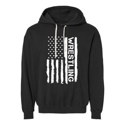 American Flag Wrestling Lovers Sport Fans Garment-Dyed Fleece Hoodie