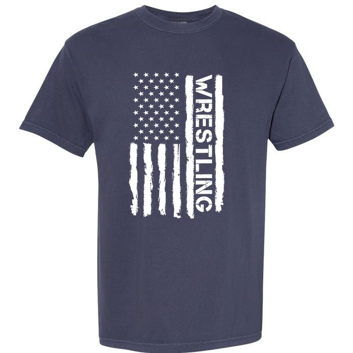 American Flag Wrestling Lovers Sport Fans Garment-Dyed Heavyweight T-Shirt