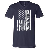 American Flag Wrestling Lovers Sport Fans V-Neck T-Shirt