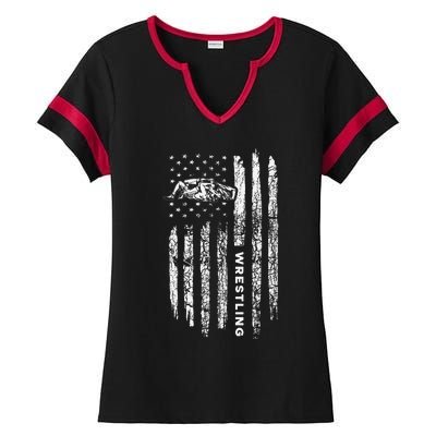 American Flag Wrestling Apparel  Vintage Wrestler Wrestling  Ladies Halftime Notch Neck Tee