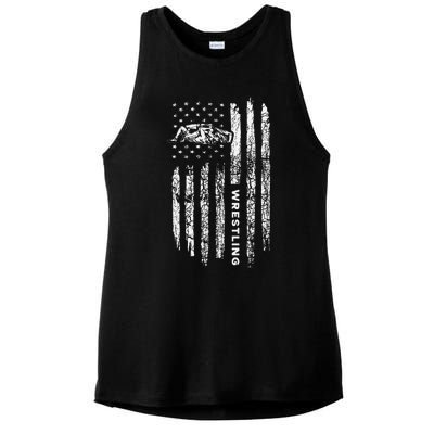 American Flag Wrestling Apparel  Vintage Wrestler Wrestling  Ladies PosiCharge Tri-Blend Wicking Tank