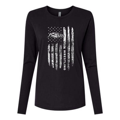 American Flag Wrestling Apparel  Vintage Wrestler Wrestling  Womens Cotton Relaxed Long Sleeve T-Shirt