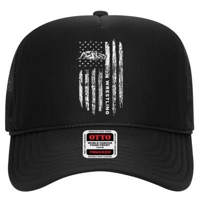 American Flag Wrestling Apparel  Vintage Wrestler Wrestling  High Crown Mesh Back Trucker Hat