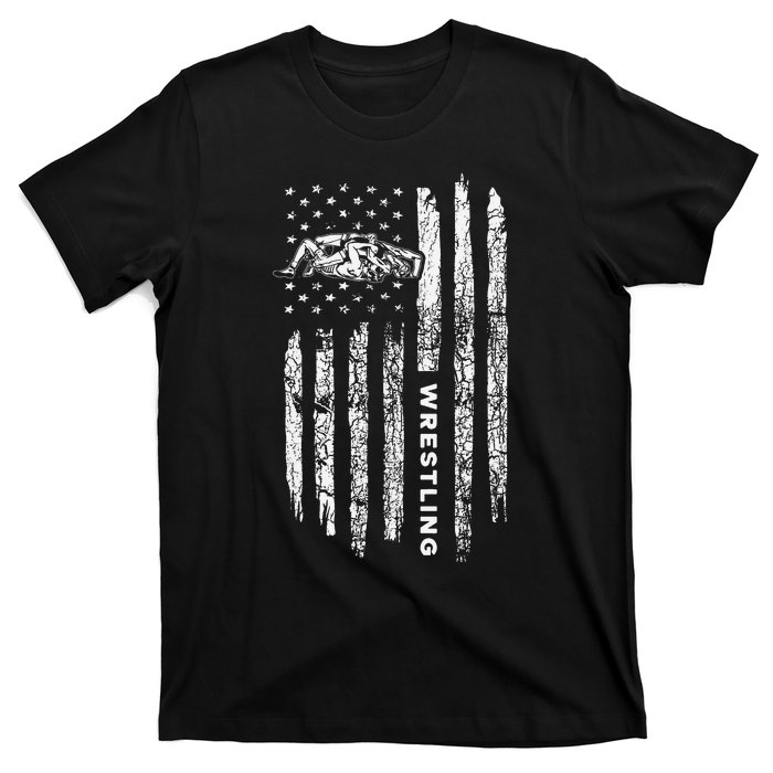 American Flag Wrestling Apparel  Vintage Wrestler Wrestling  T-Shirt