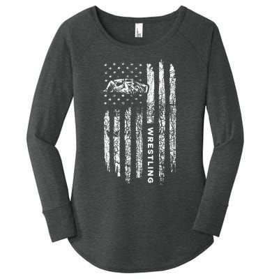 American Flag Wrestling Apparel  Vintage Wrestler Wrestling  Women's Perfect Tri Tunic Long Sleeve Shirt