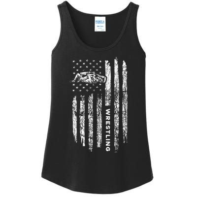 American Flag Wrestling Apparel  Vintage Wrestler Wrestling  Ladies Essential Tank