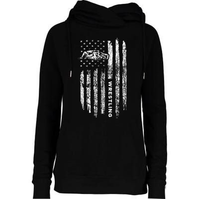 American Flag Wrestling Apparel  Vintage Wrestler Wrestling  Womens Funnel Neck Pullover Hood