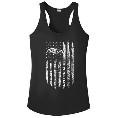 American Flag Wrestling Apparel  Vintage Wrestler Wrestling  Ladies PosiCharge Competitor Racerback Tank