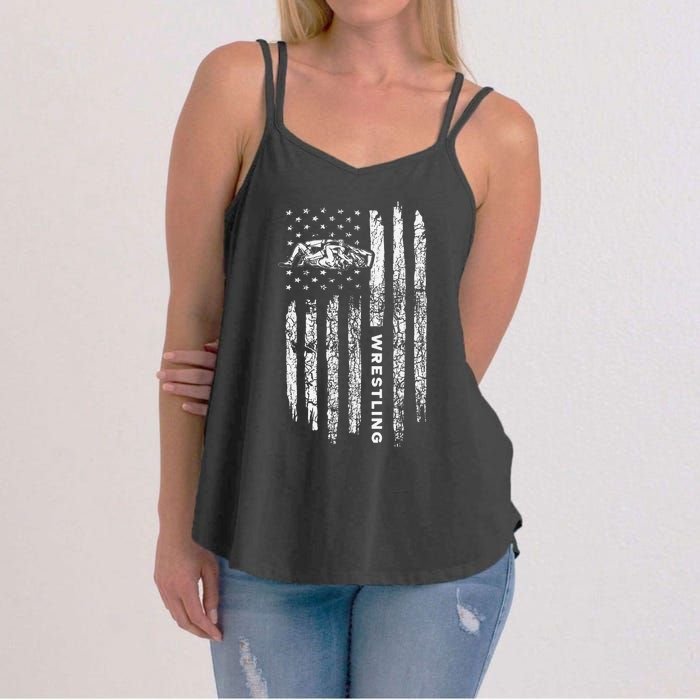 American Flag Wrestling Apparel  Vintage Wrestler Wrestling  Women's Strappy Tank