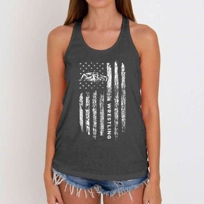 American Flag Wrestling Apparel  Vintage Wrestler Wrestling  Women's Knotted Racerback Tank