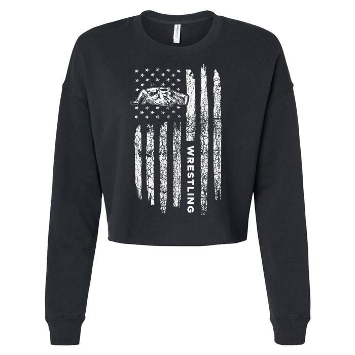 American Flag Wrestling Apparel  Vintage Wrestler Wrestling  Cropped Pullover Crew