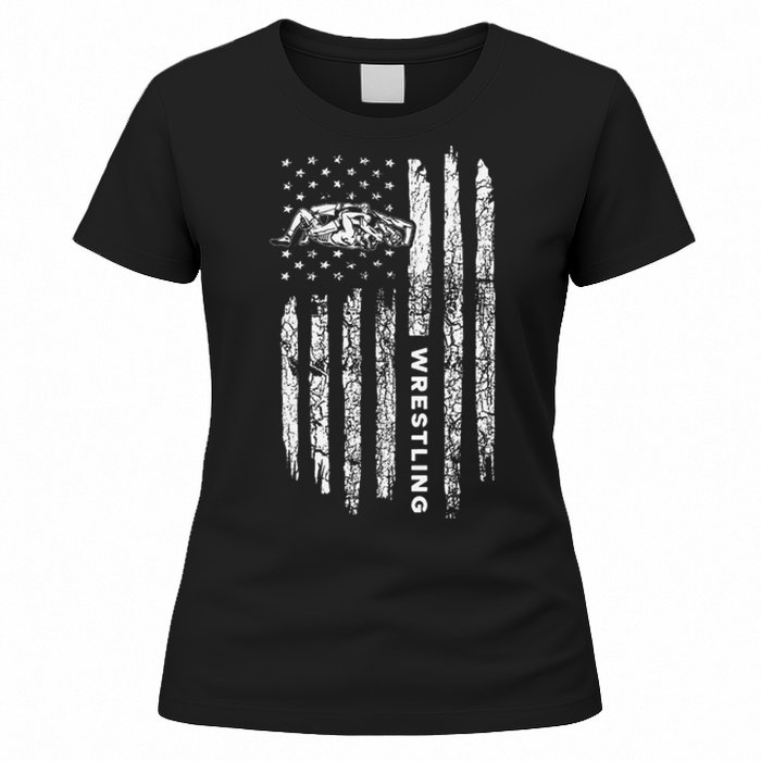 American Flag Wrestling Apparel  Vintage Wrestler Wrestling  Women's T-Shirt