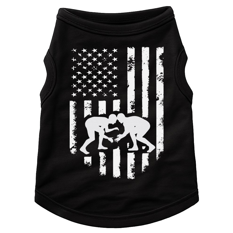 American Flag Wrestling Hoodie Distressed Wrestle Gift Tee Doggie Tank