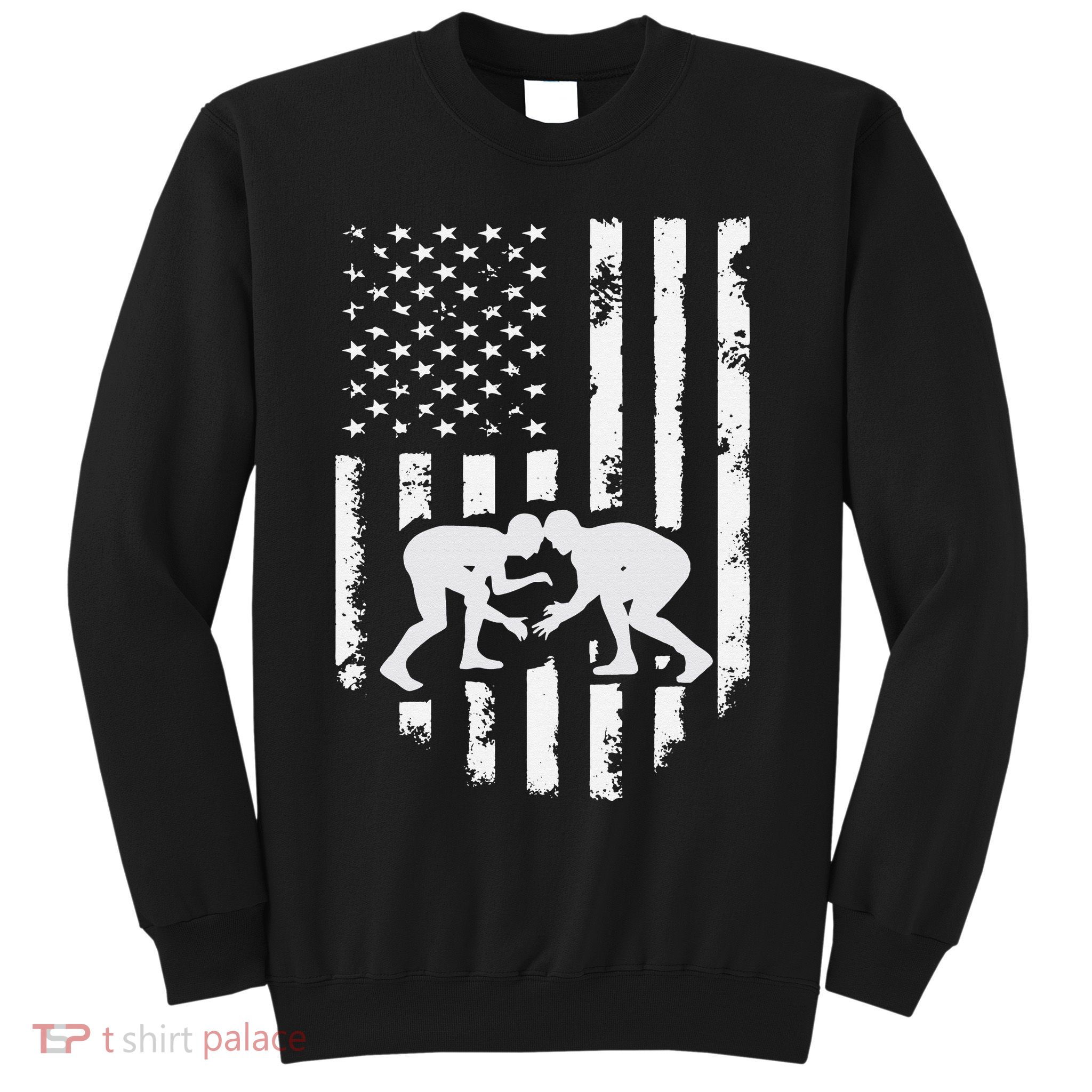 American Flag Wrestling Hoodie Distressed Wrestle Gift Tee Sweatshirt