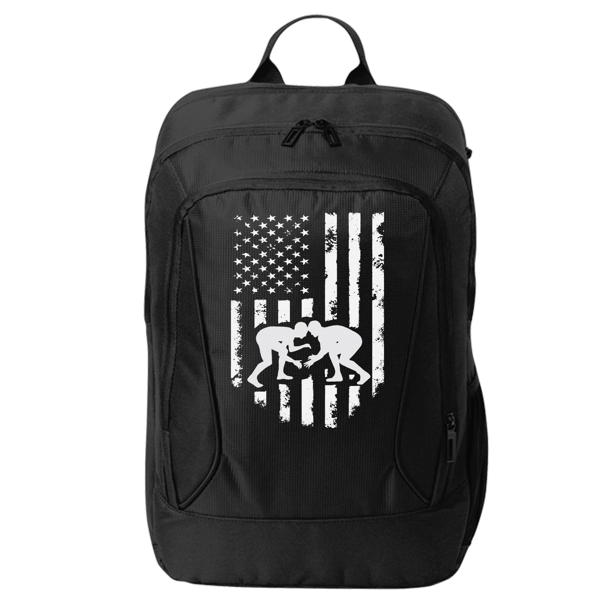 American Flag Wrestling Hoodie Distressed Wrestle Gift Tee City Backpack