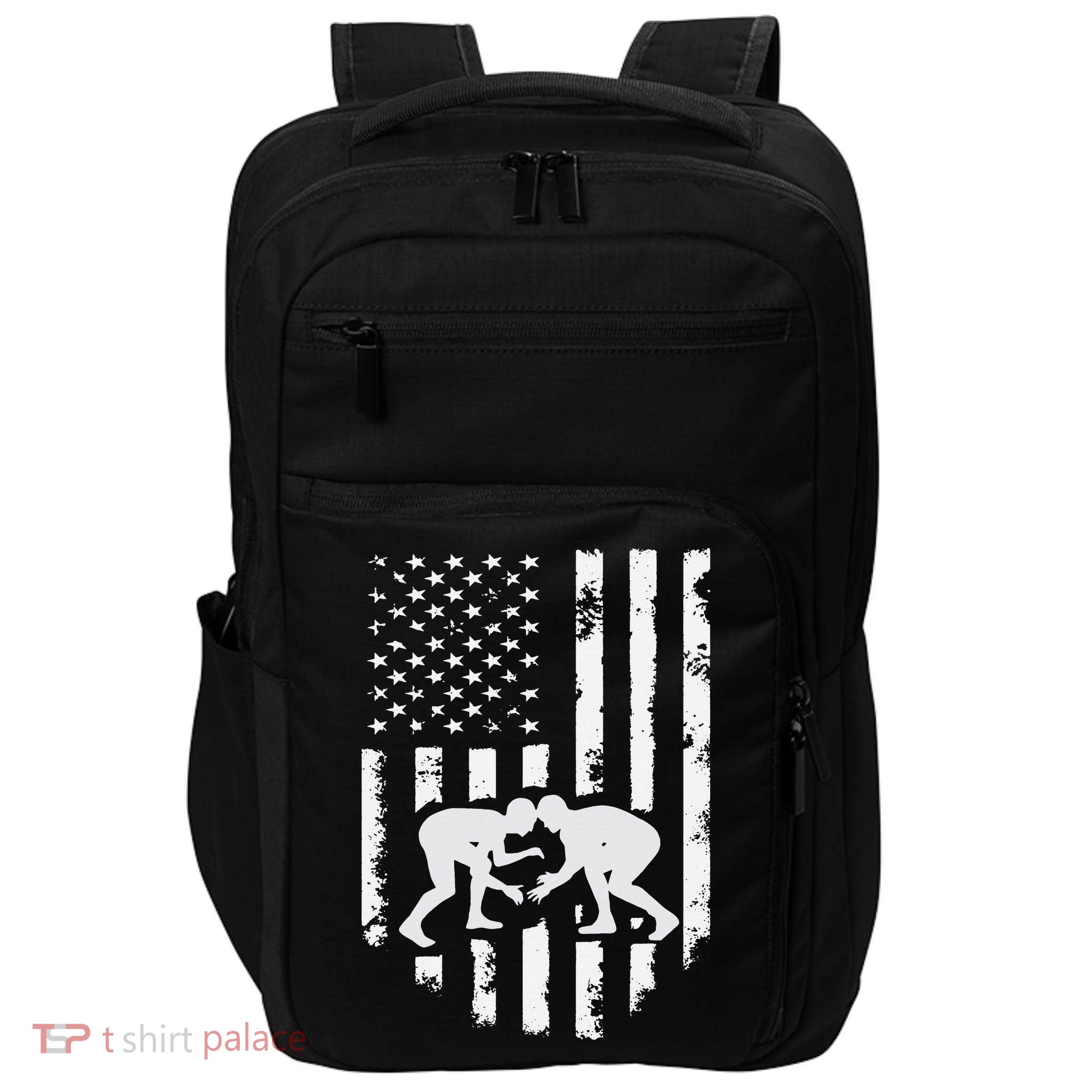 American Flag Wrestling Hoodie Distressed Wrestle Gift Tee Impact Tech Backpack
