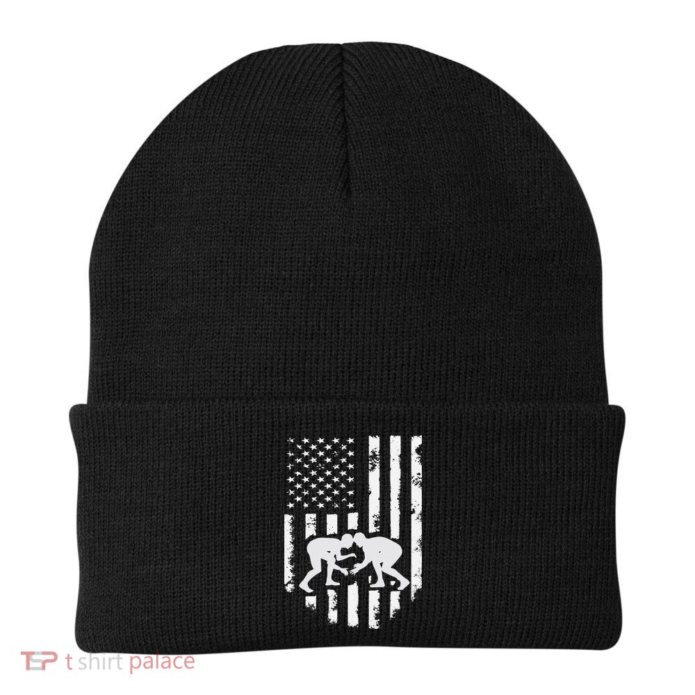 American Flag Wrestling Hoodie Distressed Wrestle Gift Tee Beanie