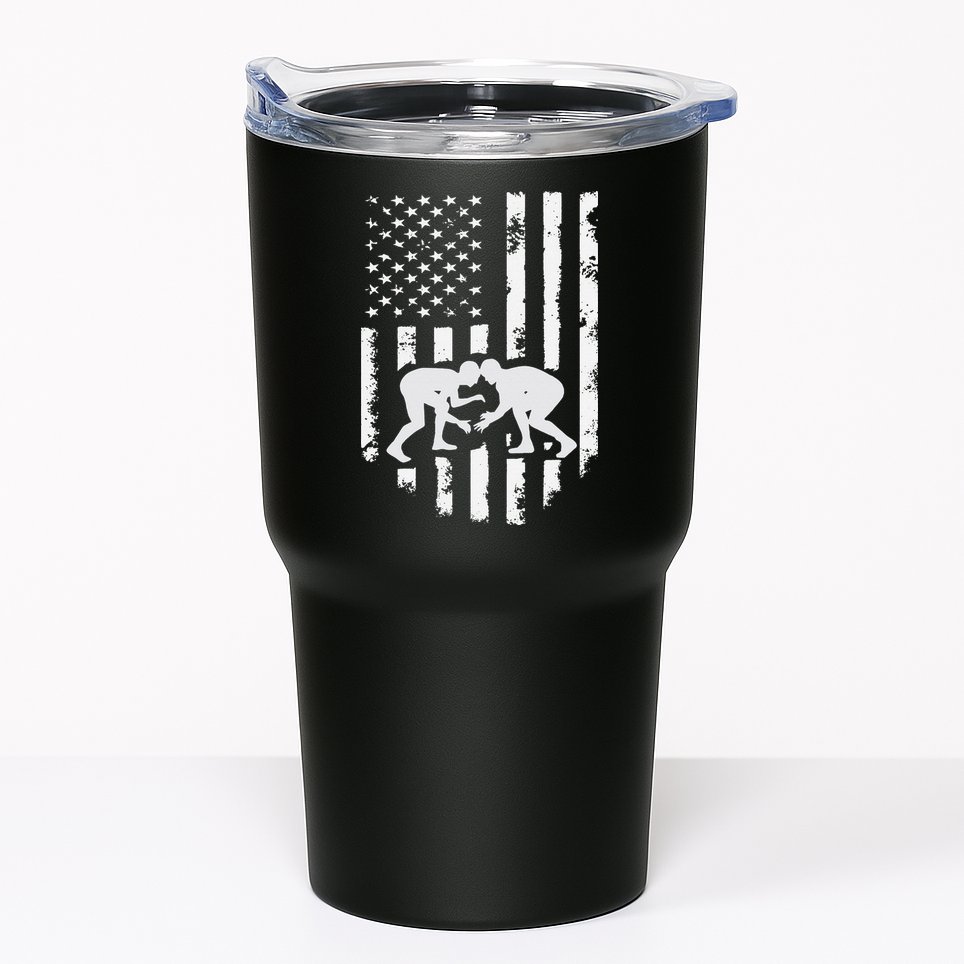 American Flag Wrestling Hoodie Distressed Wrestle Gift Tee Tumbler